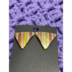 Vintage Plastic Triangle Stud Earrings Striped Multicolor 1 inch